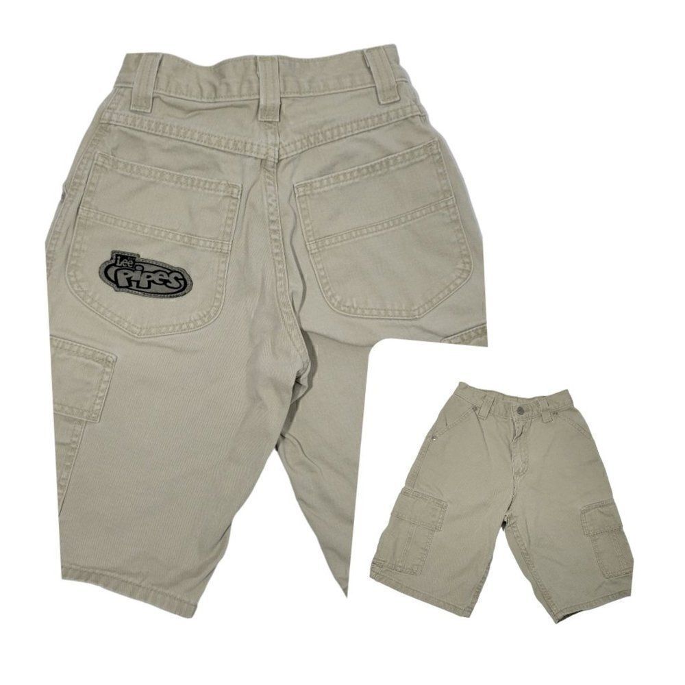 Vintage Y2K Lee Pipes Shorts Boys Youth Size XS 22" Khaki Skate Cargo Grunge 90s